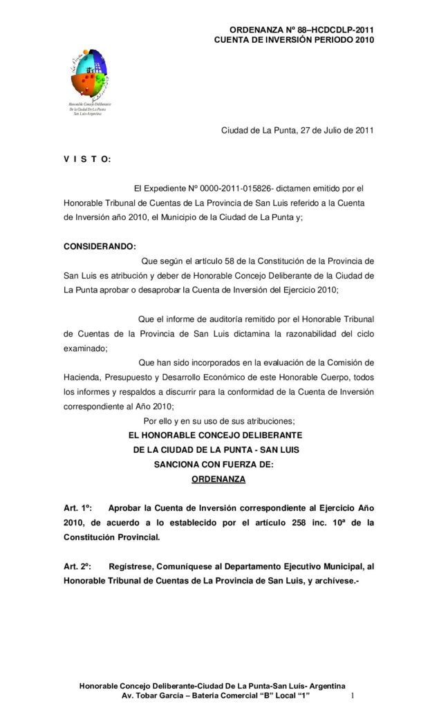 thumbnail of ORDENANZA Nº 88 CUENTA DE INVERSION-2010