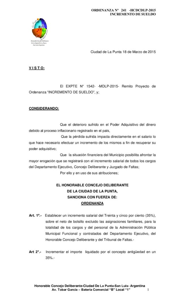 thumbnail of ORDENANZA N° 241 – INCREMENTO DE SUELDO