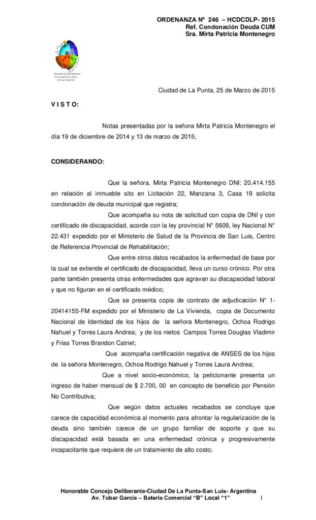 thumbnail of ORDENANZA N° 246 – MIRTA PATRICIA MONTENEGRO