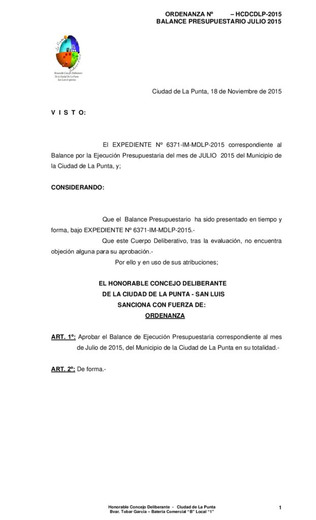 thumbnail of ORDENANZA N° 278 – BALANCE JULIO 2015