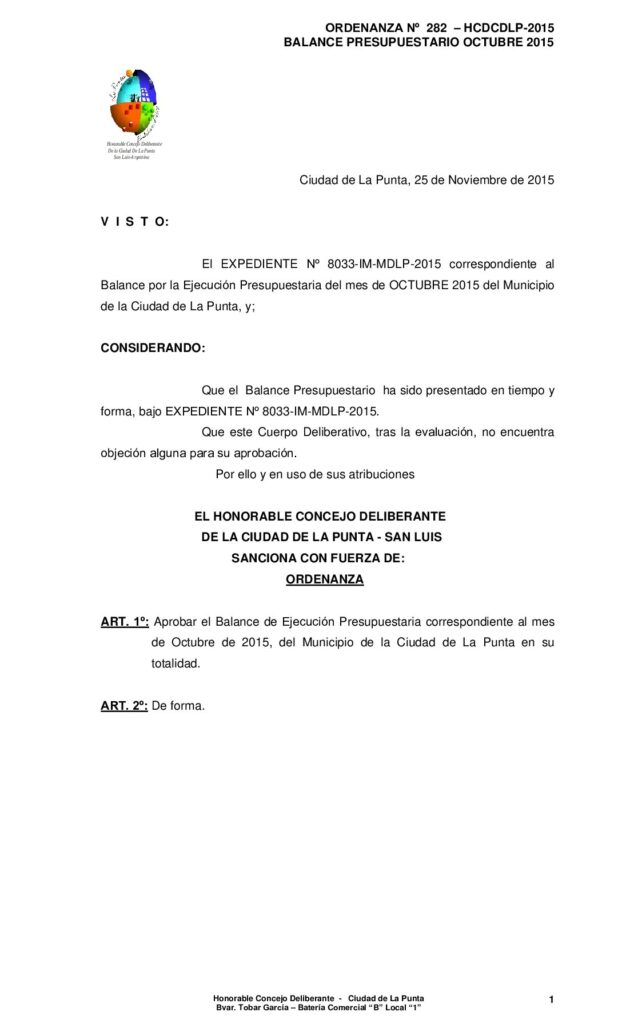 thumbnail of ORDENANZA N° 282 – BALANCE OCTUBRE 2015