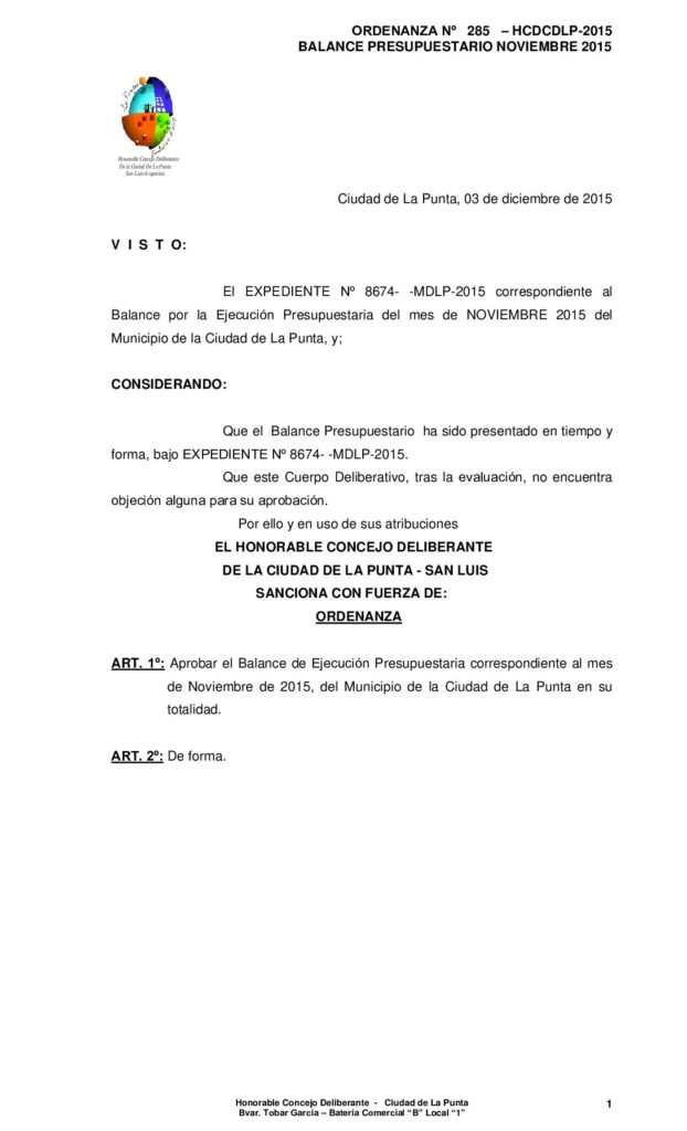 thumbnail of ORDENANZA N° 285- BALANCE NOVIEMBRE 2015