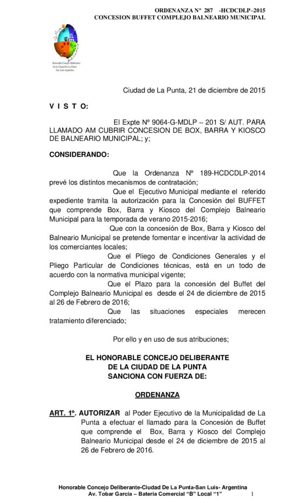 thumbnail of ORDENANZA N° 287 – CONCESION BALNEARIO MUNICIPAL