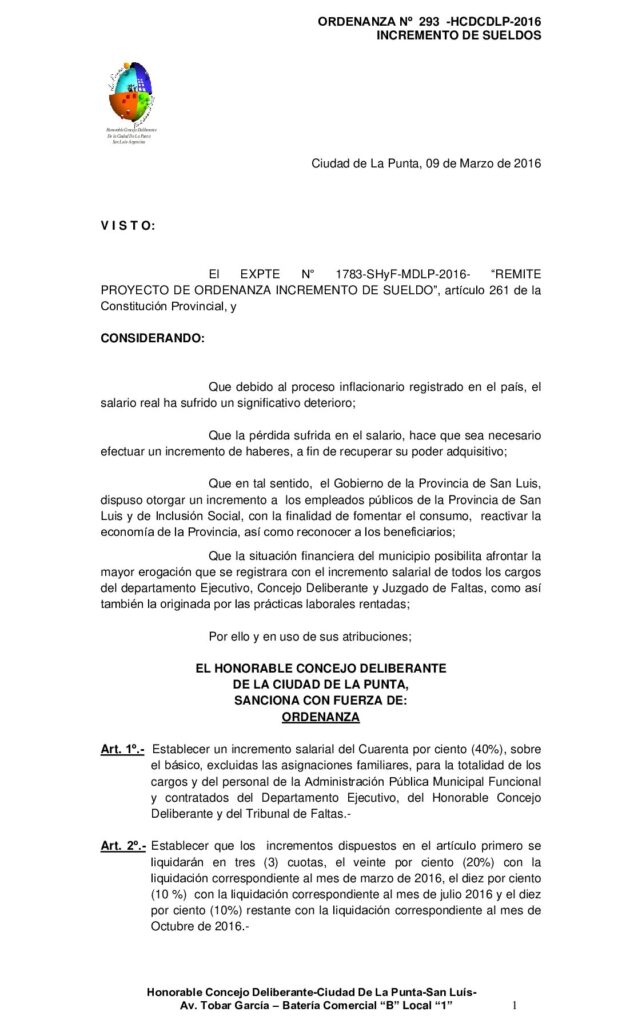 thumbnail of ORDENANZA N° 293 – APROBACION INCREMENTO DE SUELDOS
