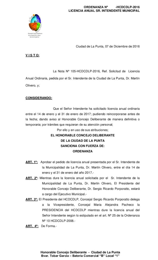 thumbnail of ORDENANZA N° 321 – LICENCIA ANUAL SEÑOR INTENDENTE- PERIODO 2017