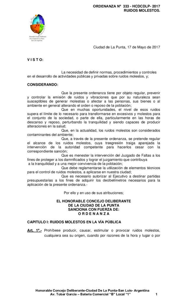 thumbnail of ORDENANZA N° 333 – RUIDOS MOLESTOS