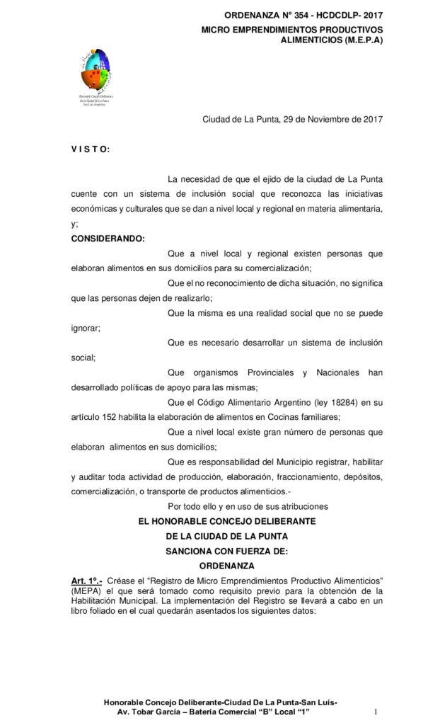 thumbnail of ORDENANZA N° 354 – APROBACION MICROEMPRENDIMIENTOS FAMILIARES