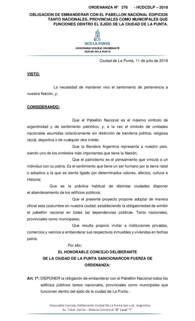 thumbnail of ORDENANZA N° 376 – EMBANDERAMIENTO 2018