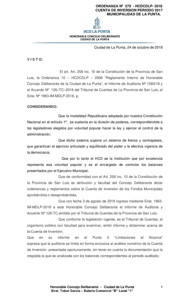 thumbnail of ORDENANZA N° 379 – CUENTA DE INVERSION 2017- MUNICIPALIDAD DE LA PUNTA