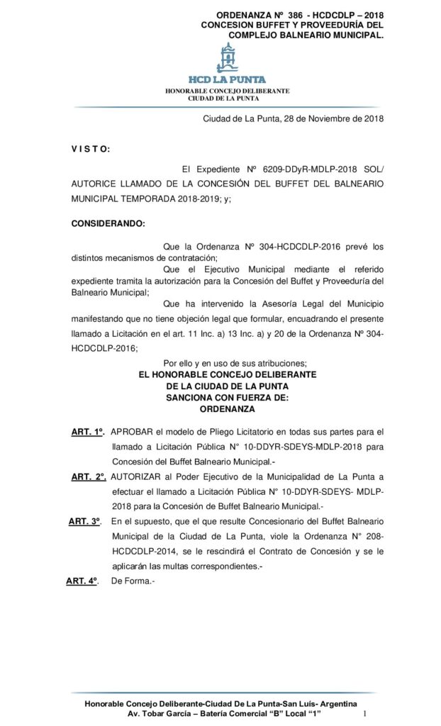 thumbnail of ORDENANZA N° 386 – CONCESIÓN BUFET BALNEARIO MUNICIPAL