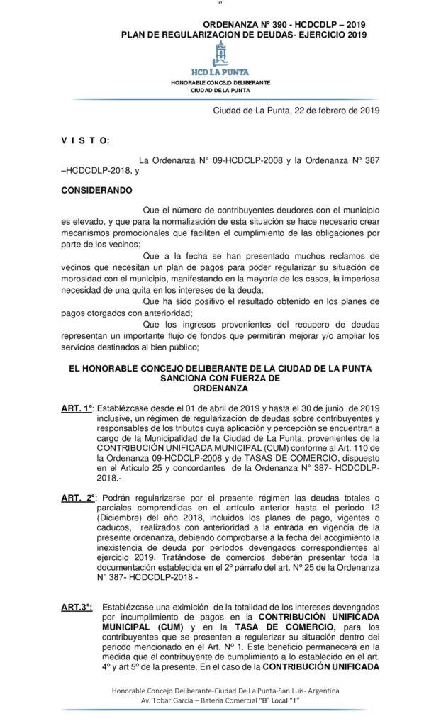thumbnail of ORDENANZA N° 390- MORATORIA 2019