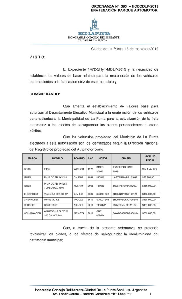 thumbnail of ORDENANZA N° 393 -ENAJENACION PARQUE AUTOMOTOR