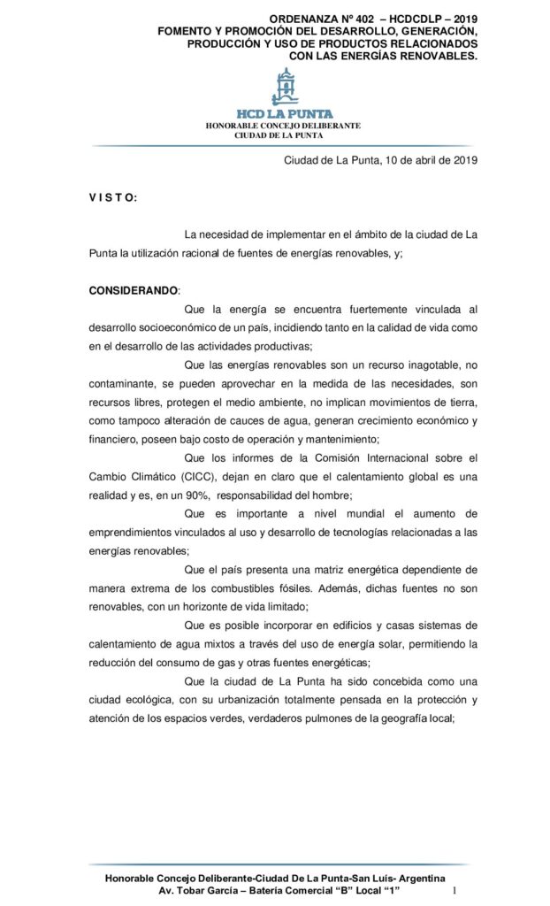 thumbnail of ORDENANZA N° 402- ENERGIAS RENOVABLES