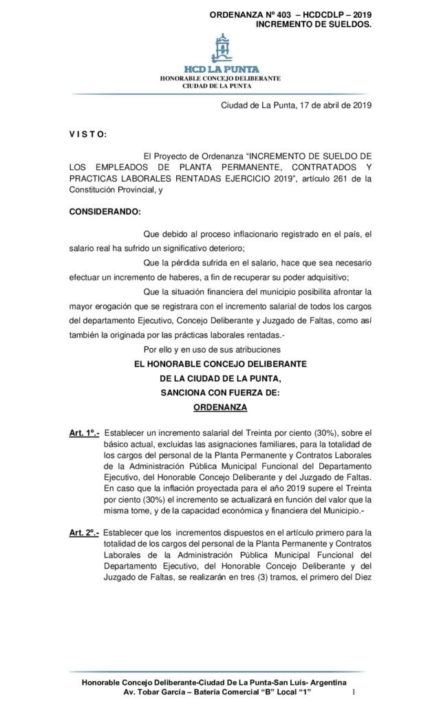 thumbnail of ORDENANZA N° 403- INCREMENTO DE SUELDOS 2019