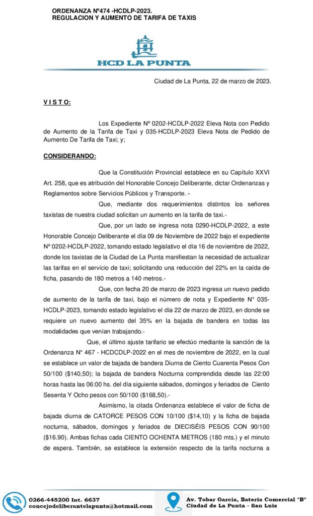 thumbnail of ORDENANZA N° 474