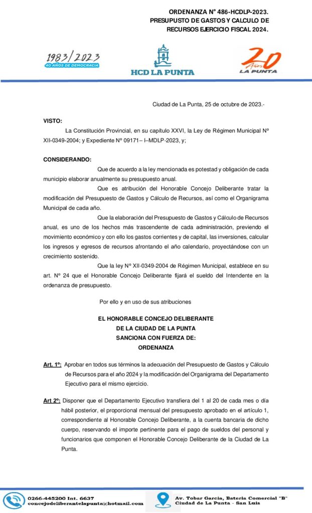 thumbnail of ORDENANZA N° 484 CUENTA DE INVERSION 2022