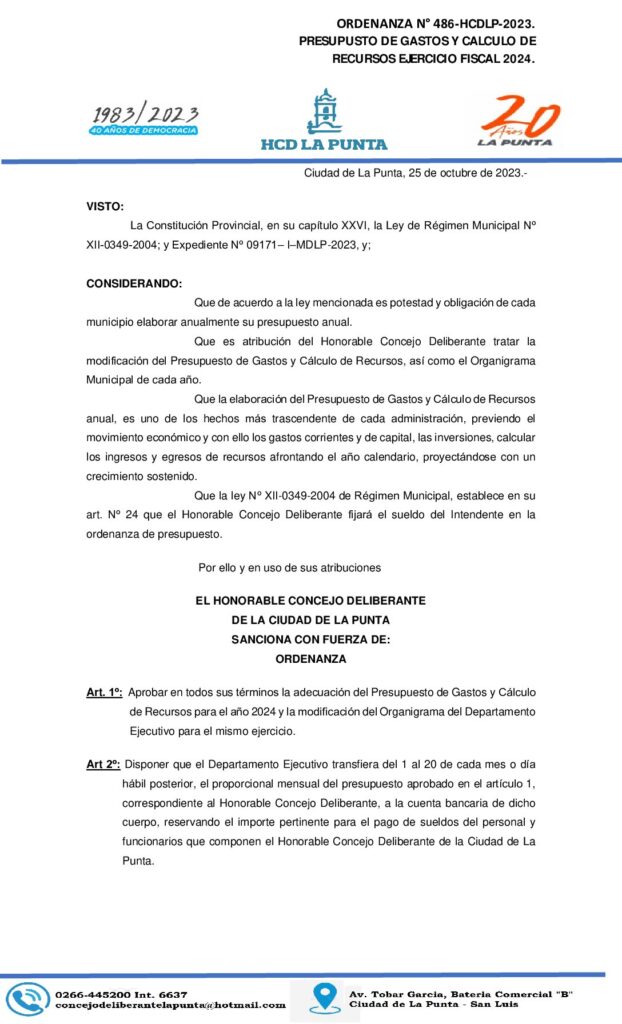 thumbnail of ORDENANZA N° 486 PRESUPUESTO 2024