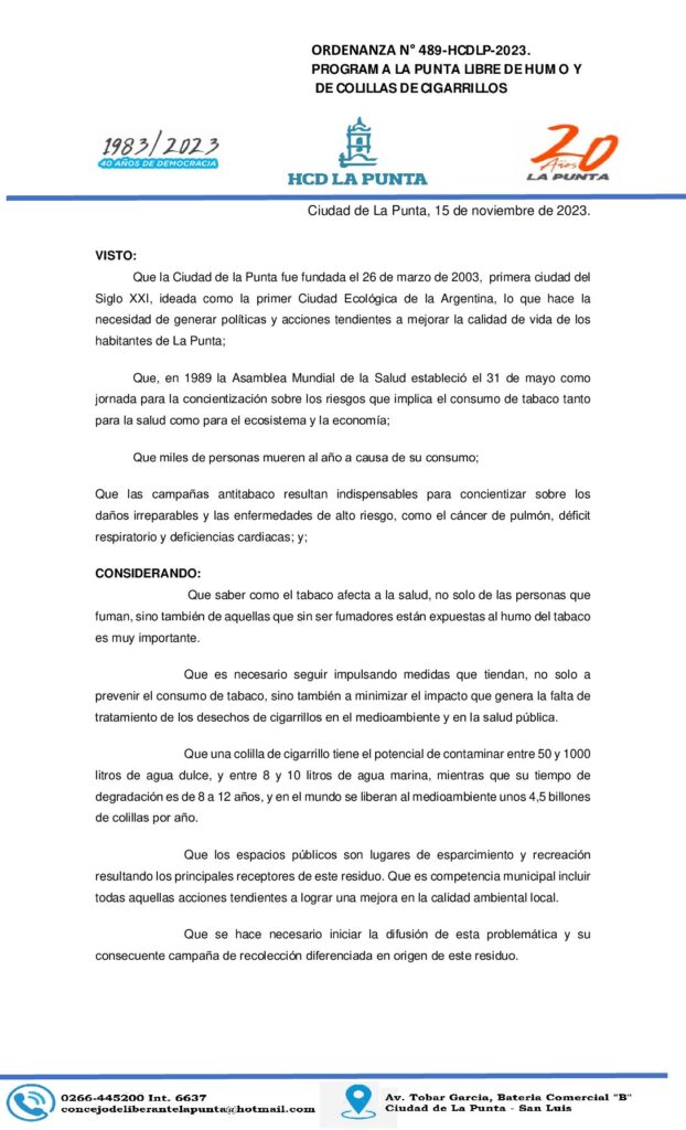 thumbnail of ORDENANZA N° 489 PROGRAMA LA PUNTA LIBRE DE HUMO