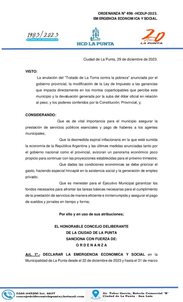 thumbnail of ORDENANZA N° 498 EMERGENCIA ECONOMICA Y SOCIAL