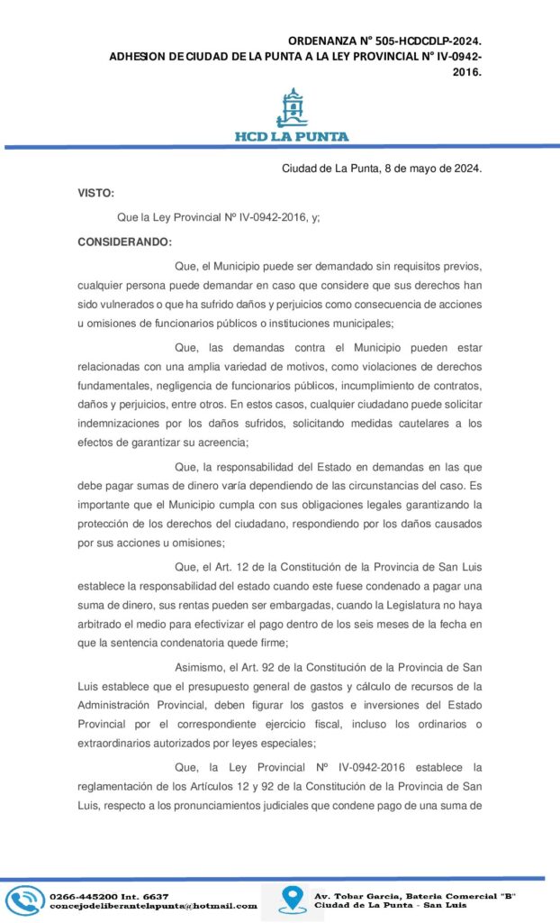 thumbnail of ORDENANZA N° 505