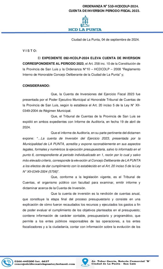 thumbnail of ORDENANZA N° 510. CUENTA DE INVERSION PERIODO FISCAL 2023