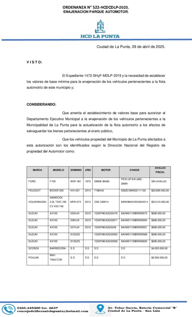 thumbnail of ORDENANZA N° 522- PROYECTO DE ORDENANZA ENAJENACION PARQUE AUTOMOR