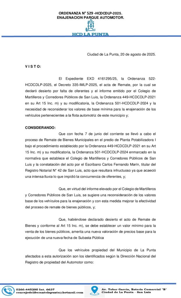 thumbnail of ORDENANZA N°529 ENAJENACION PARQUE AUTOMOTOR