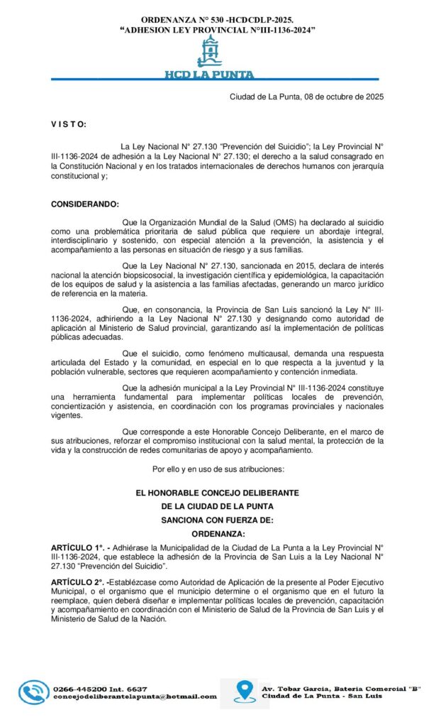 thumbnail of ORDENANZA N°530 -PROYECTO DE ORDENANZA ADHESION A LEY PROVINCIAL N°III-1136-2024