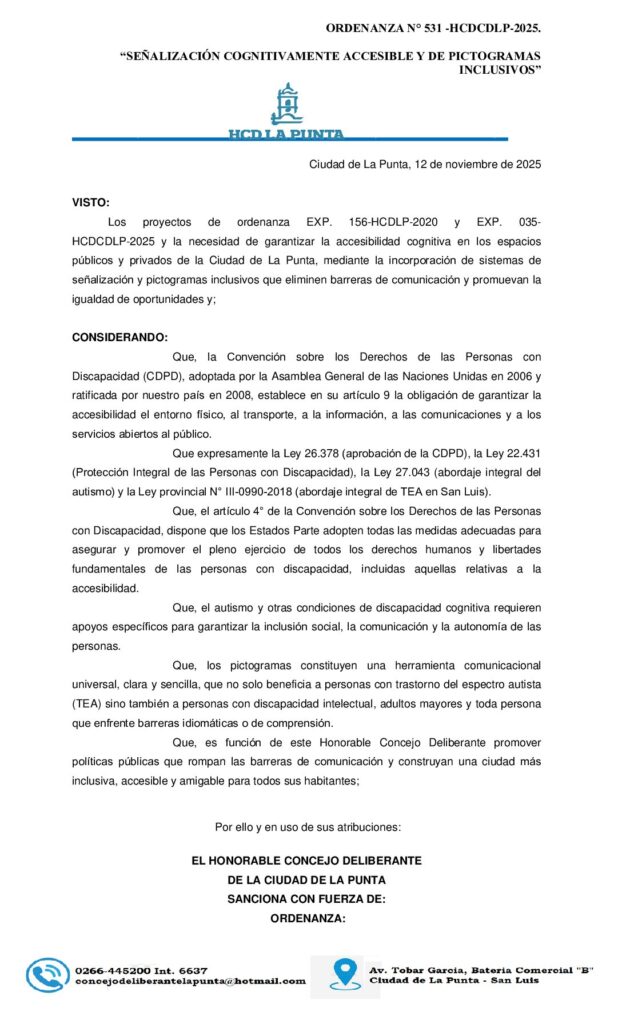 thumbnail of ORDENANZA N°531 -SEÑALIZACIÓN COGNITIVAMENTE ACCESIBLE Y DE PICTOGRAMAS INCLUSIVOS
