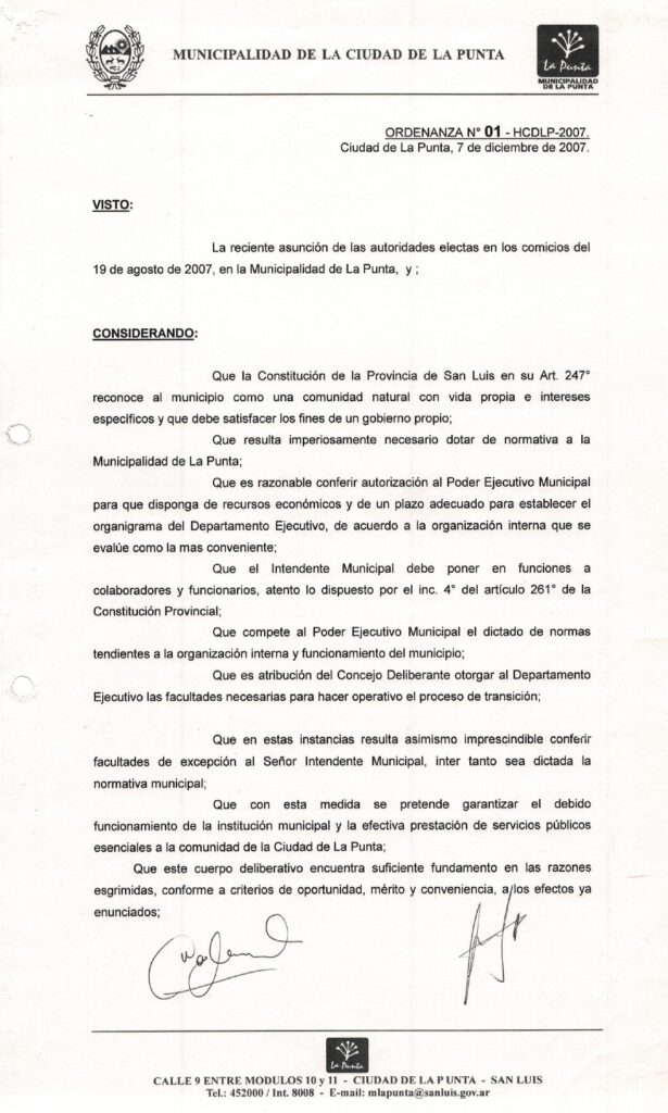 thumbnail of ORDENANZA N°1-NO VIGENTE- HCDCDLP-2007 RATIFICACION NORMATIVAS