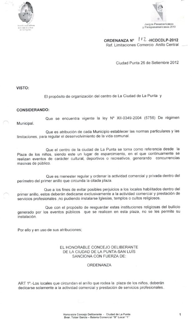thumbnail of ORDENANZA N°112-VIGENTE-HCDCDLP-2012-Ref.LIMITACIONES COMERCIO ANILLO CENTRAL