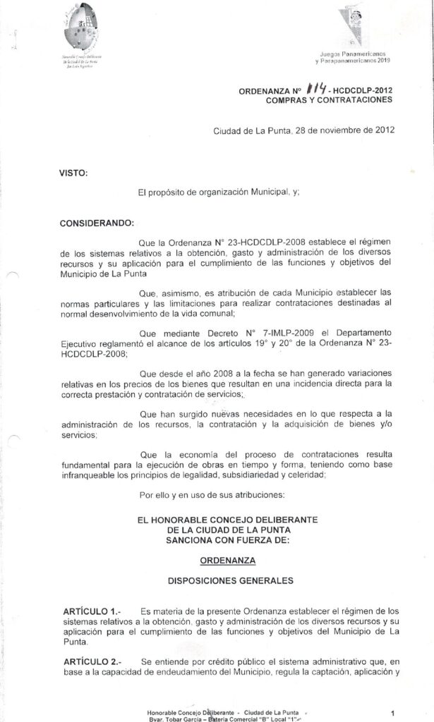 thumbnail of ORDENANZA N°114-NO VIGENTE-HCDCDLP-2012- COMPRAS Y CONTRATACIONES