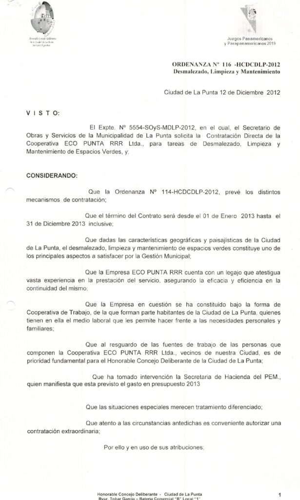 thumbnail of ORDENANZA N°116-NO VIGENTE-HCDCDLP-2012- DESMALEZADO, LIMPIEZA Y MANTENIMIENTO