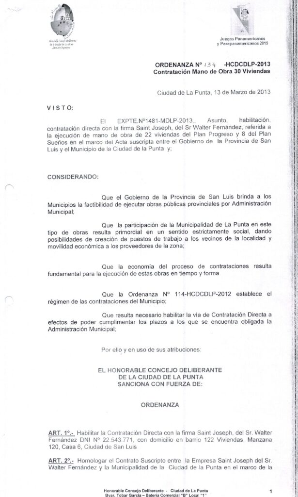 thumbnail of ORDENANZA N°134-NO VIGENTE-HCDCDLP-2013-CONTRATACION MANO DE OBRA 30 VIV.