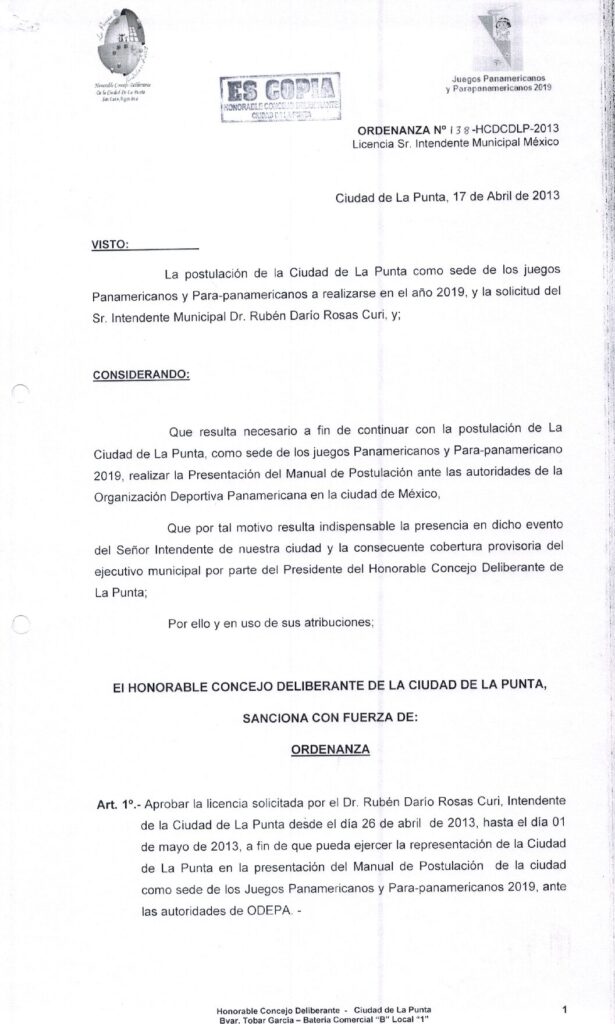 thumbnail of ORDENANZA N°138-NO VIGENTE-HCDCDLP-2013- LICENCIA SR. INTENDENTE MUNICIPAL MEXICO