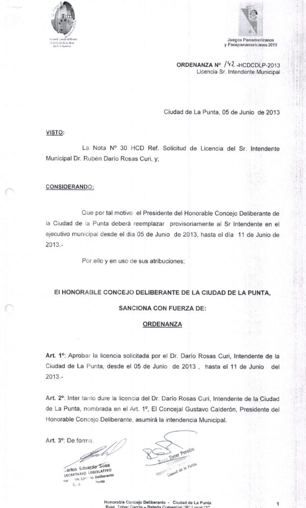thumbnail of ORDENANZA N°142-NO VIGENTE-HCDCDLP-2013- LICENCIA DEL SR. INTENDENTE MUNICIPAL