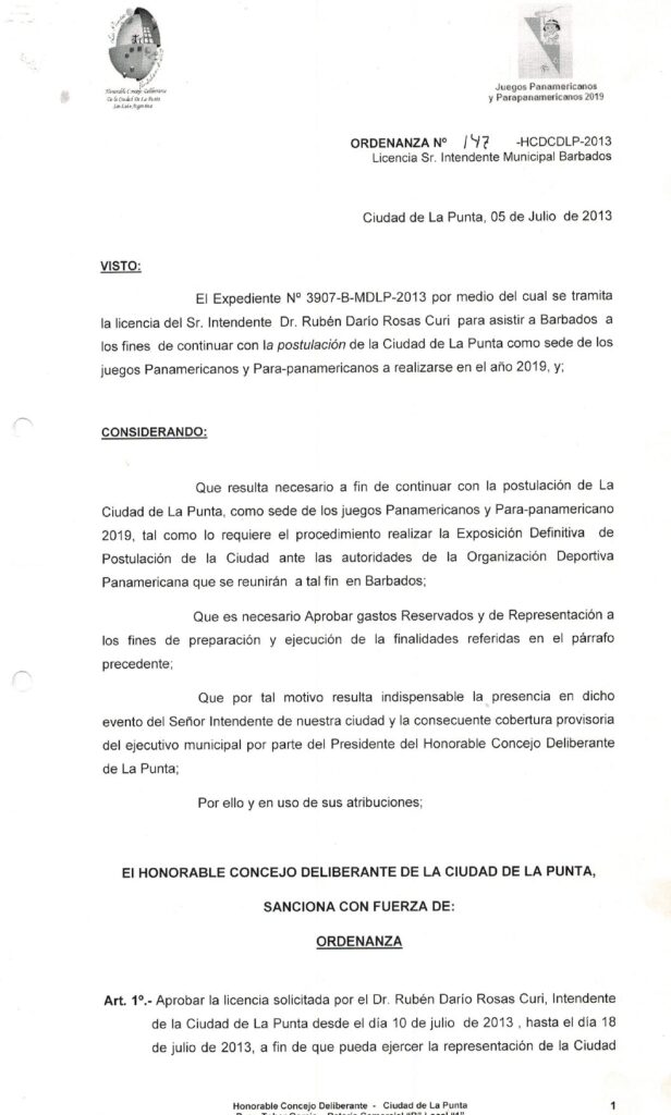 thumbnail of ORDENANZA N°147-NO VIGENTE-HCDCDLP-2013- LICENCIA DEL SR. INTENDENTE MUNICIPAL BARBADOS