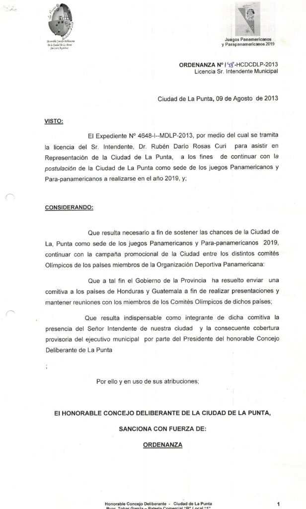 thumbnail of ORDENANZA N°148-NO VIGENTE-HCDCDLP-2013- LICENCIA DEL SR. INTENDENTE MUNICIPAL