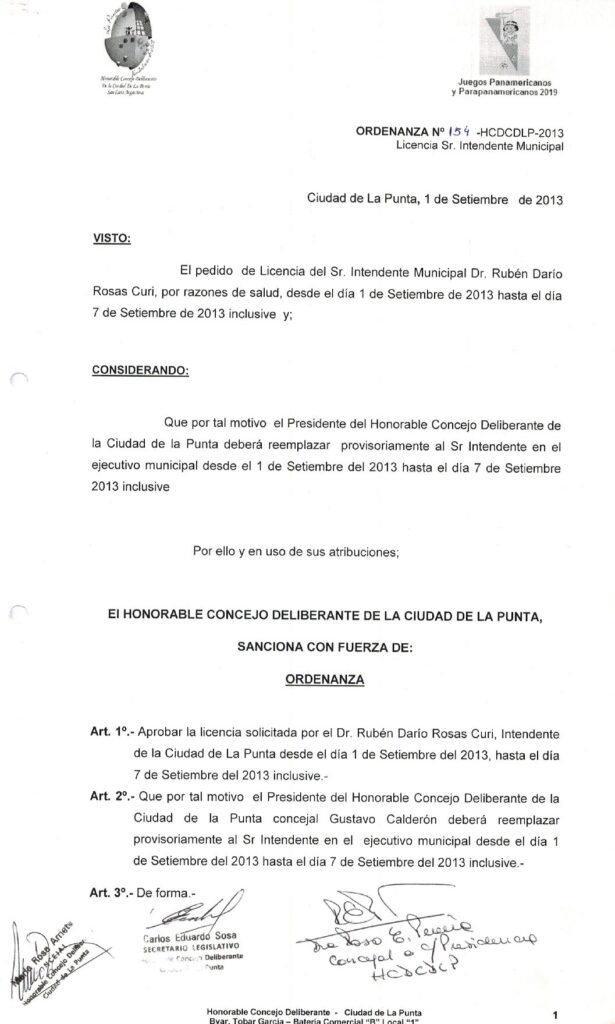 thumbnail of ORDENANZA N°154-NO VIGENTE-HCDCDLP-2013- LICENCIA DEL SR. INTENDENTE MUNICIPAL