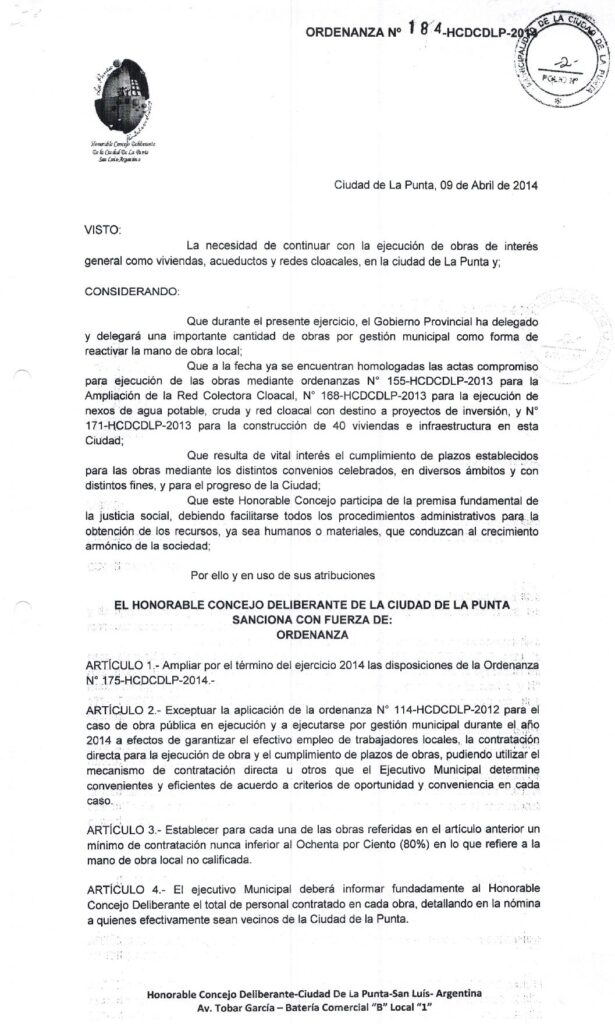 thumbnail of ORDENANZA N°184-NO VIGENTE-HCDCDLP-2014- AMPLIAR DISPOSICIONES ORDENANZA N°175-2014