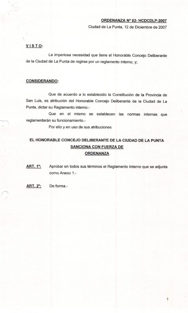 thumbnail of ORDENANZA N°2-NO VIGENTE- HCDCDLP-2007-REGLAMENTO INTERNO