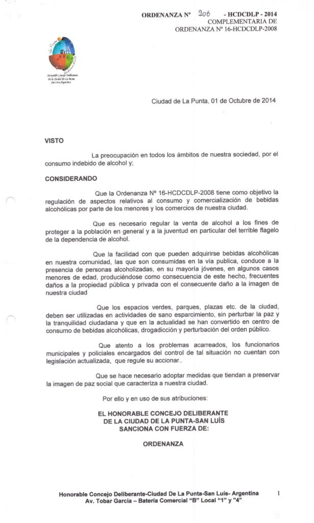 thumbnail of ORDENANZA N°208-NO VIGENTE-HCDCDLP-2014- COMPLEMENTARIA DE ORDENANZA N°16-HCDCDLP-2008