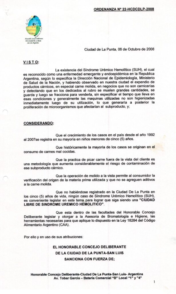 thumbnail of ORDENANZA N°22-VIGENTE-HCDCDLP-2008- SINDROME UREMICO HEMOLITICO
