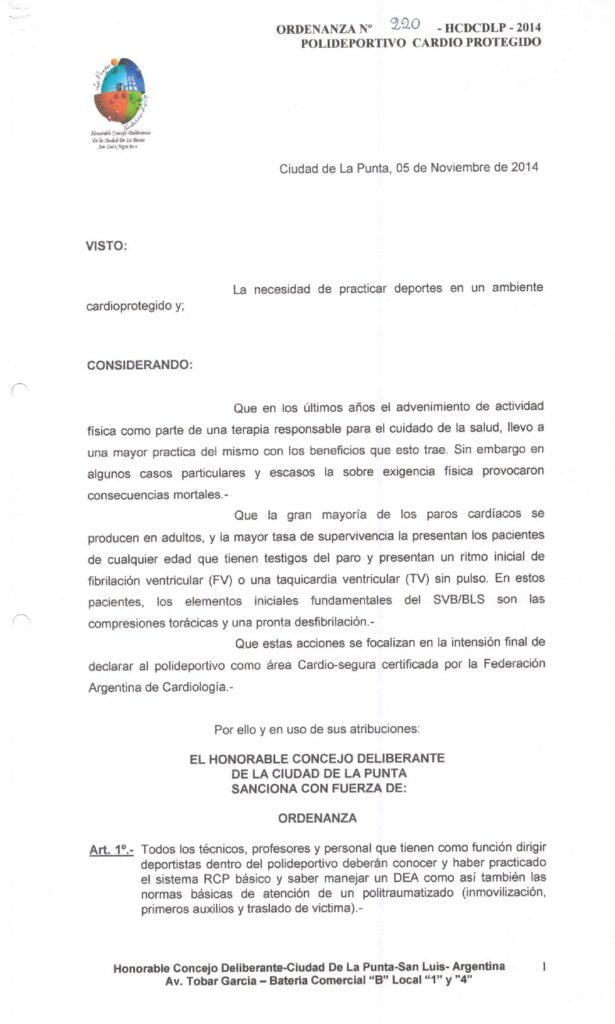 thumbnail of ORDENANZA N°220-VIGENTE-HCDCDLP-2014- POLIDEPORTIVO CARDIO PROTEGIDO