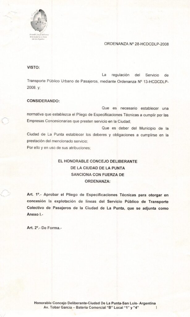 thumbnail of ORDENANZA N°28-NO VIGENTE-HCDCDLP-2008-APROBACION PLIEGO TECNICAS SERVICIO PUBLICO DE TRANSPORTE DE PASAJERO-2008