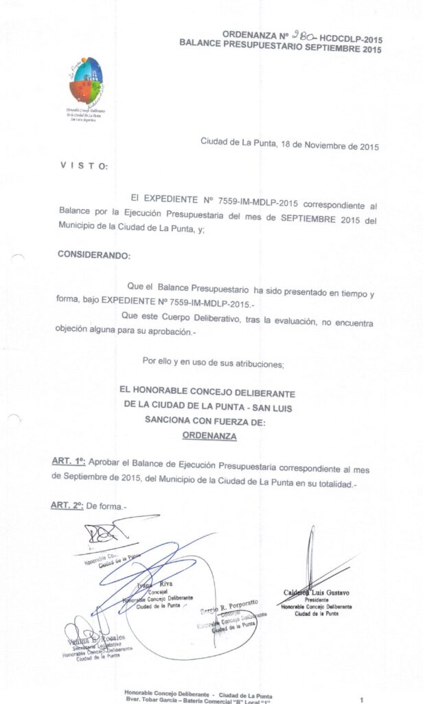 thumbnail of ORDENANZA N°280-NO VIGENTE-HCDCDLP-2015- BALANCE PRESUPUESTARIO SEPTIEMBRE 2015