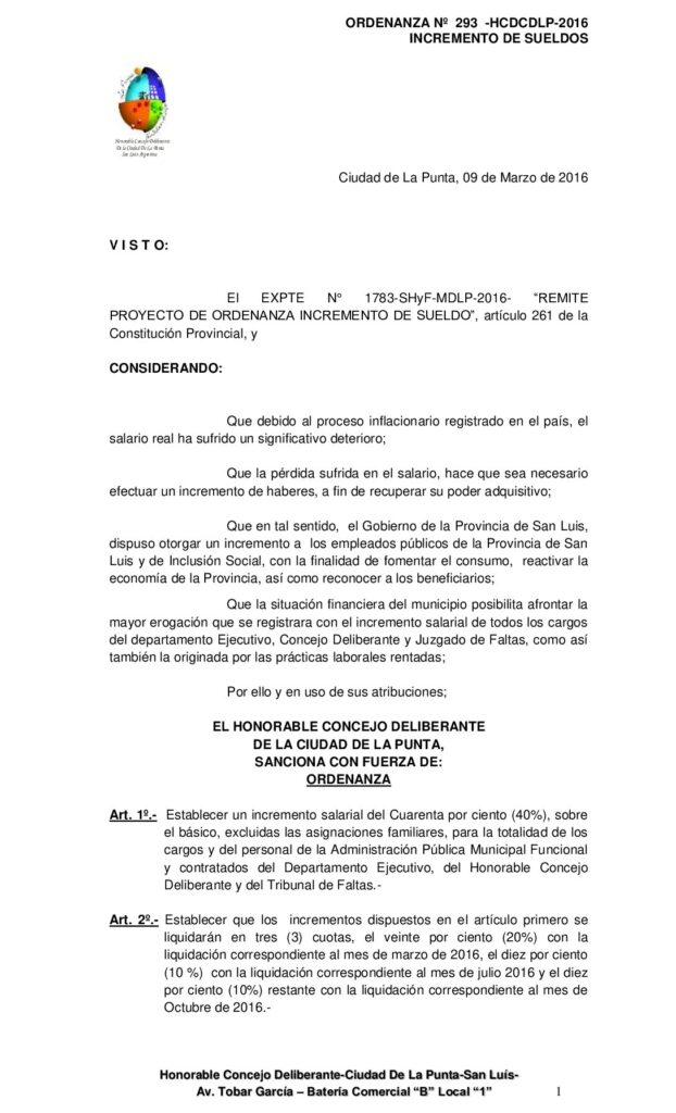 thumbnail of ORDENANZA N°293-NO VIGENTE-HCDCDLP-2016 – APROBACION INCREMENTO DE SUELDOS
