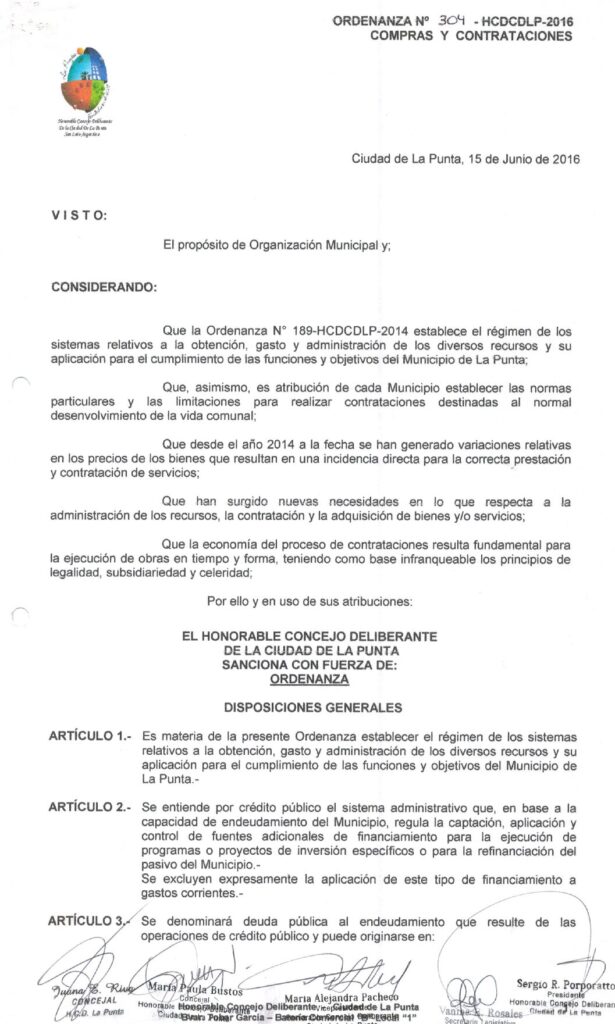 thumbnail of ORDENANZA N°304 -NO VIGENTE-HCDCDLP-2016-COMPRAS Y CONTRATACIONES