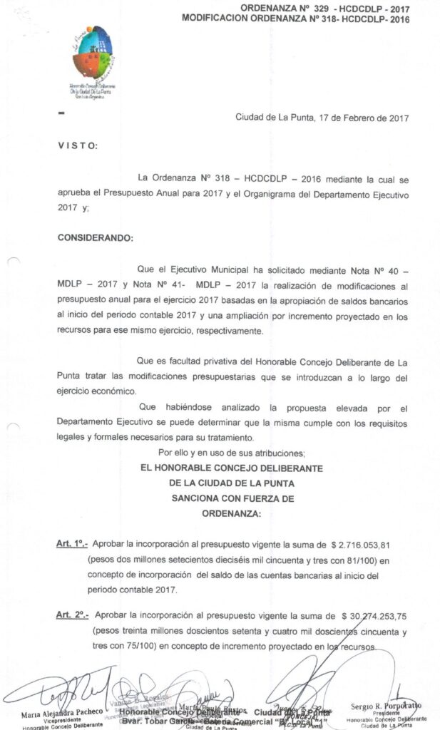 thumbnail of ORDENANZA N°329-NO VIGENTE-HCDCDLP-2017- MODIFICACION ORDENANZA N°318-HCDCDLO-2016