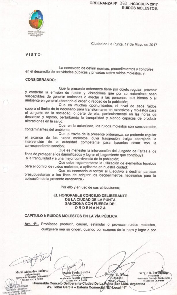thumbnail of ORDENANZA N°333- VIGENTE-HCDCDLP-2017- RUIDOS MOLESTOS